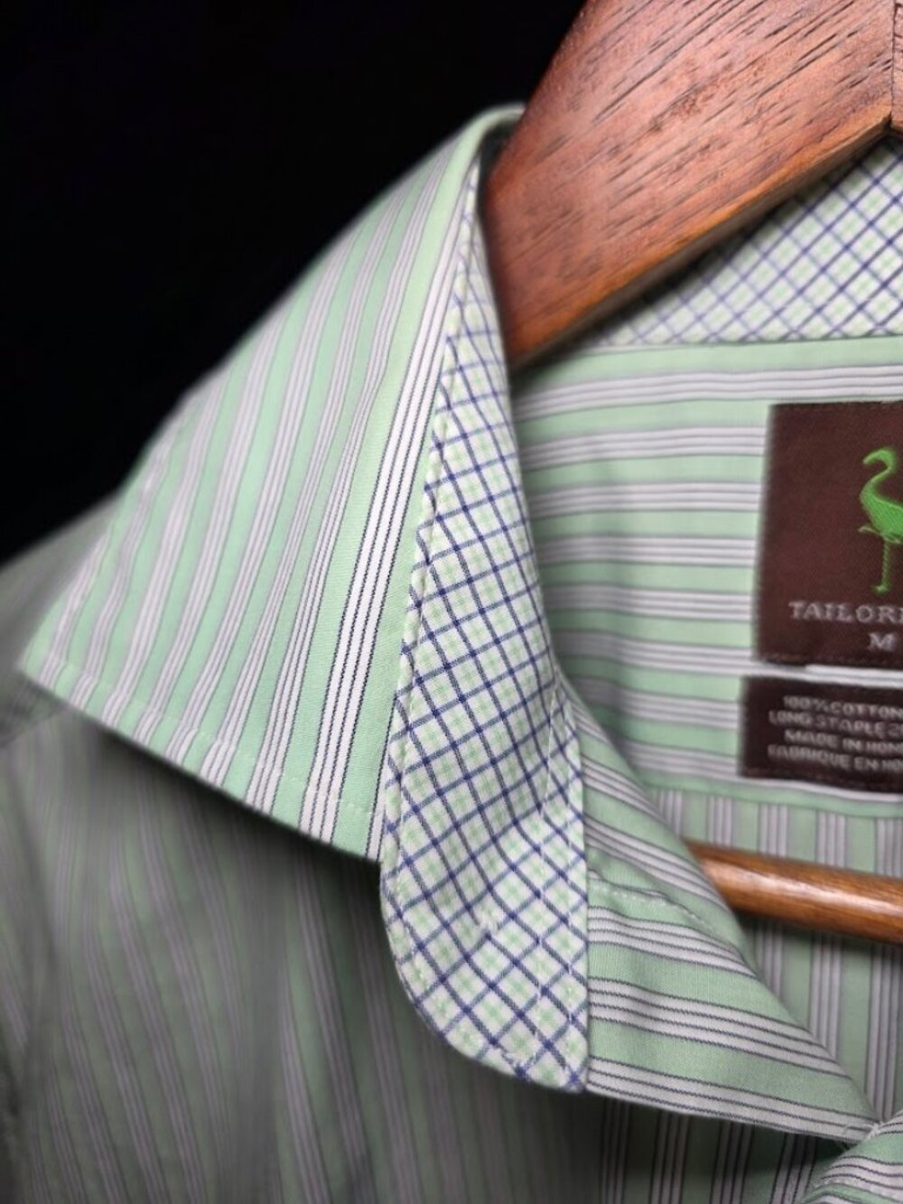 Taylorbyrd Cotton 2Ply Yarn Green Stripe Long Sleeve Shirt M